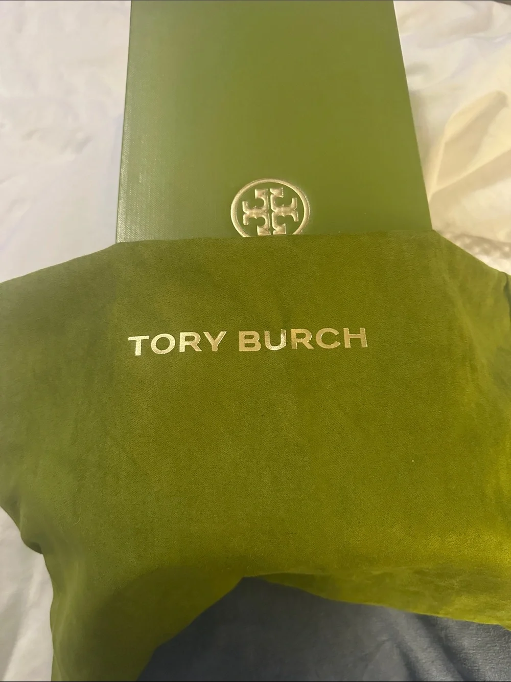 NIB Tory Burch Green & Cream Logo Slide Sandals